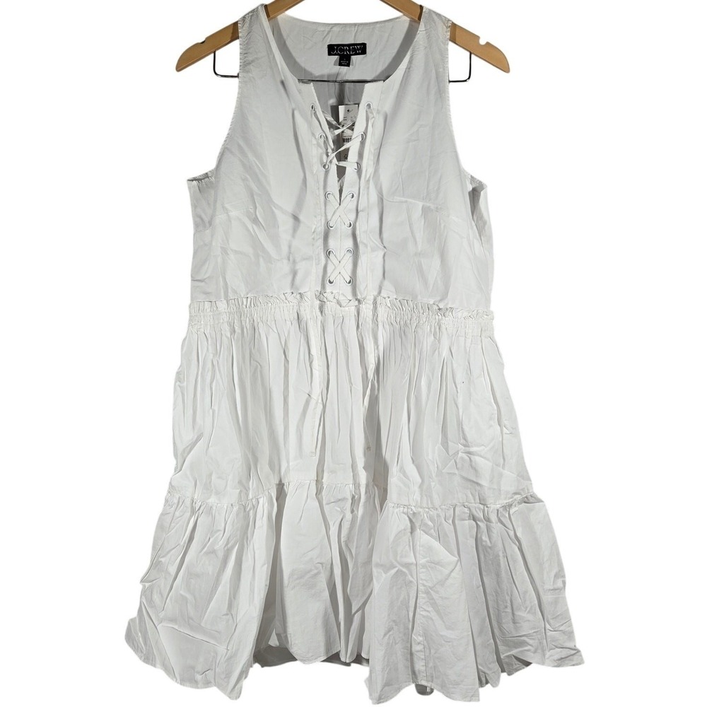 J. Crew Tiered‎ lace-up mini dress in cotton poplin White S NWT